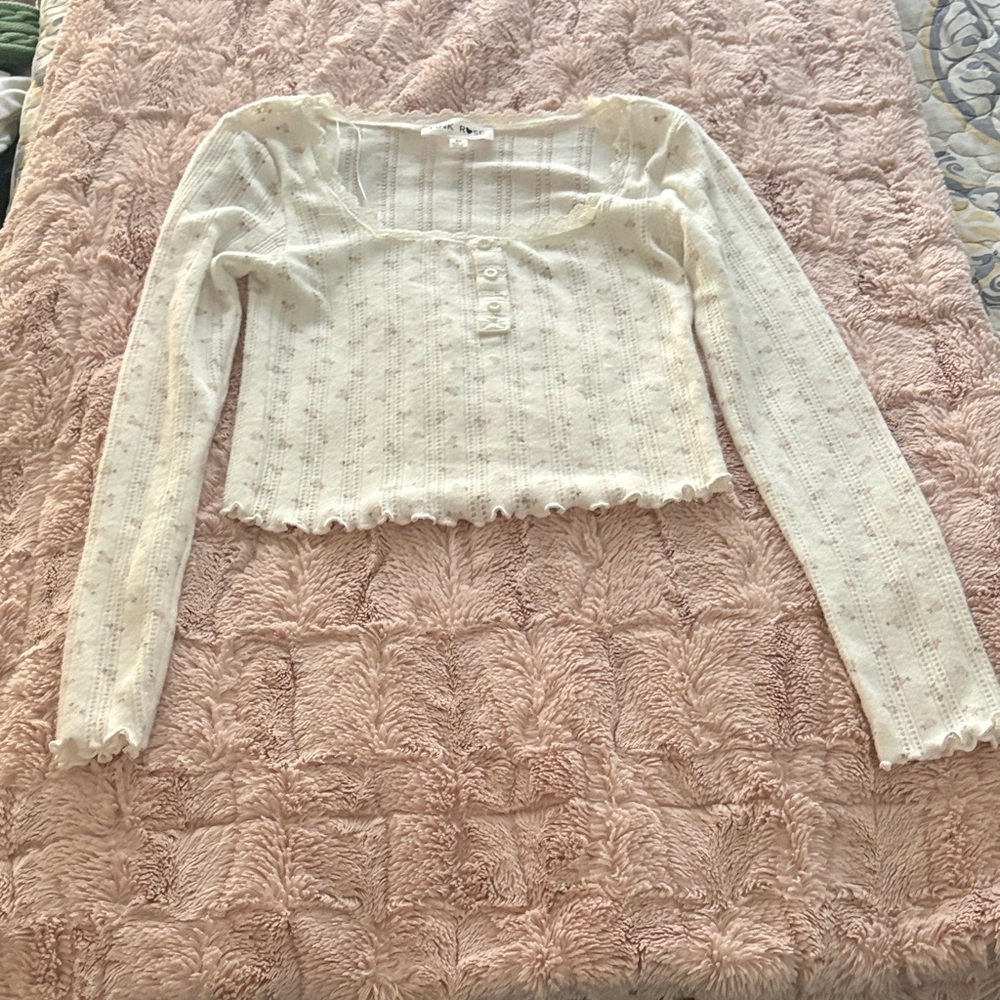 Pink Rose Cream Long Sleeve Top